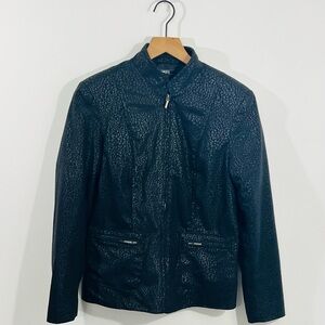 Elementz Black Animal Print Zip Up Light Weight Summer Spring Jacket Petite Med